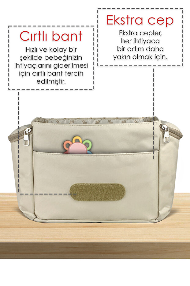 Stroller Bag Bebek Arabası ve Omuz Çantası X Pro Termos Bölümlü - Bej - 9
