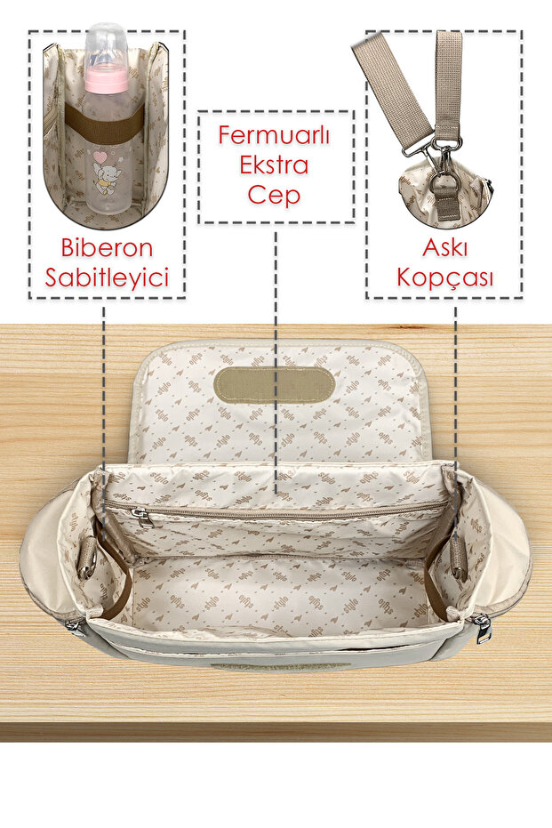 Stroller Bag Bebek Arabası ve Omuz Çantası X Pro Termos Bölümlü - Bej - 4