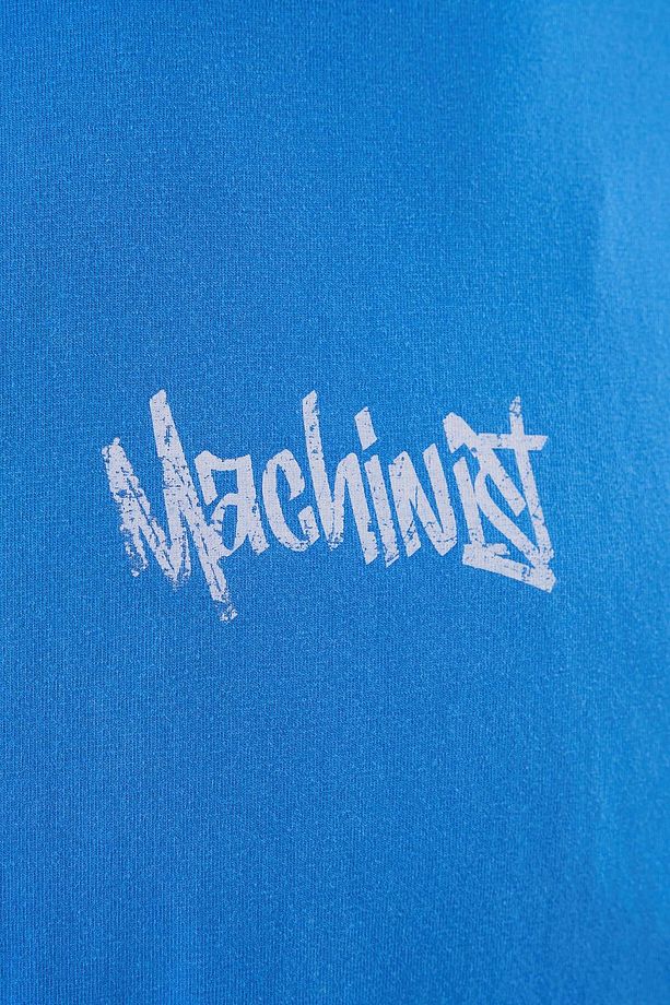 SLOGAN AND PHOTO PRINTED WASHING TEE SOFT BLUE - 4