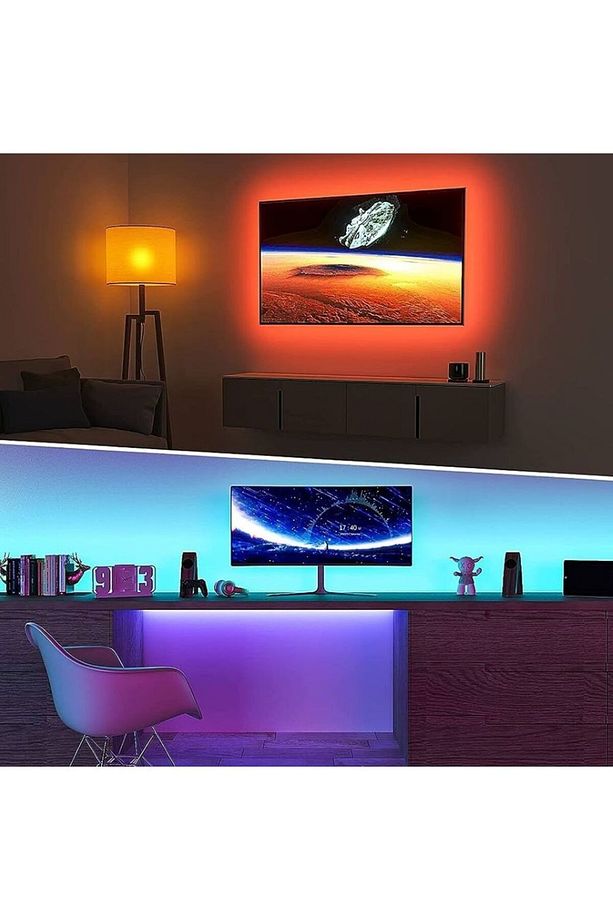 Sese Ve Müziğe Duyarlı 10 Metre RGB LED Şerit Set 12V 3 Çip Mükemmel Işık 5A Adaptör Tak Çalıştır - 4