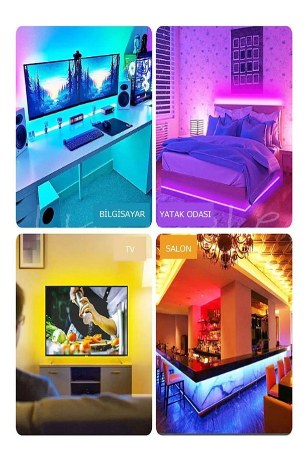 Sese Ve Müziğe Duyarlı 10 Metre RGB LED Şerit Set 12V 3 Çip Mükemmel Işık 5A Adaptör Tak Çalıştır - 2