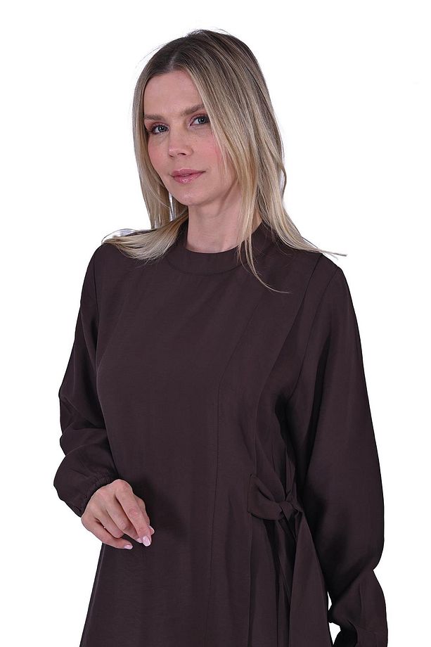 Yan Bağcıklı Elbise KAHVE - 1