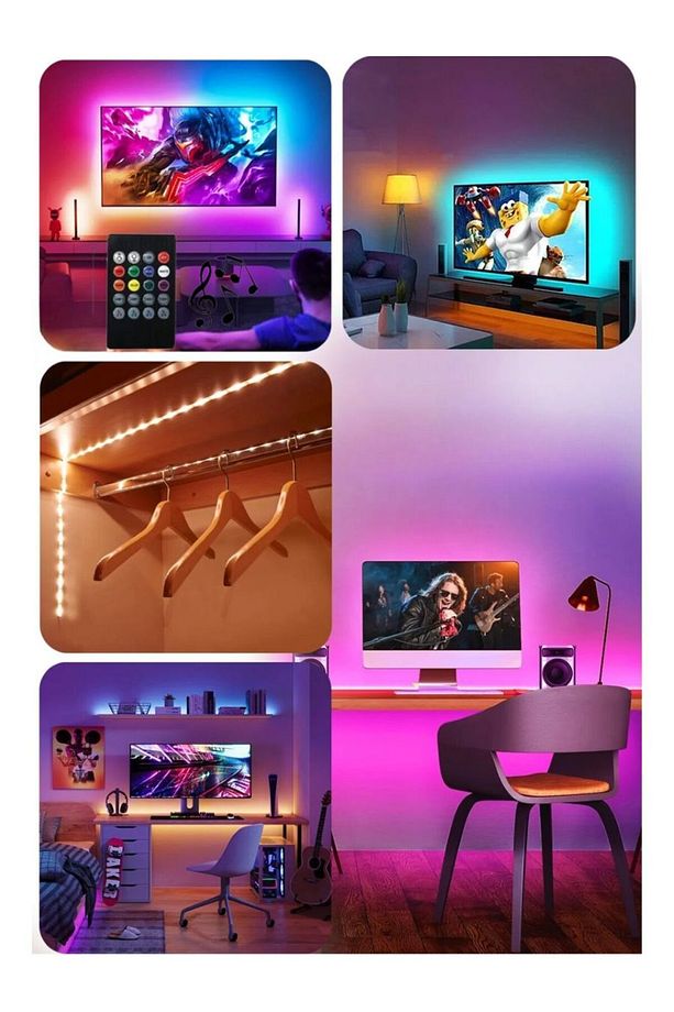 Sese Ve Müziğe Duyarlı 10 Metre RGB LED Şerit Set 12V 3 Çip Mükemmel Işık 5A Adaptör Tak Çalıştır - 5
