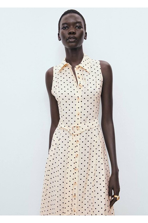 Puantiyeli gömlek elbise - 1