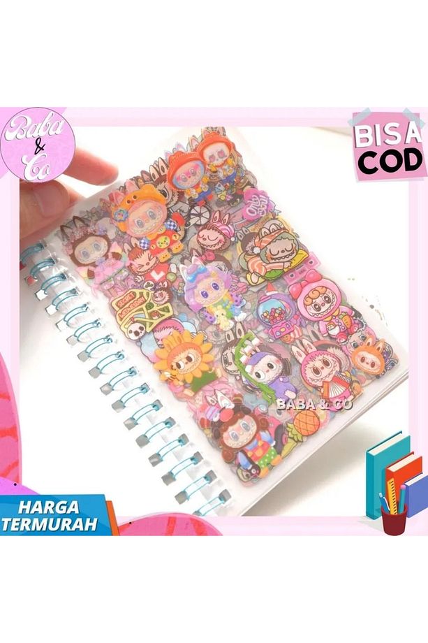 Labubu Sticker Etiket Çıkartma 16 Sayfa (300 adet) Su Geçirmez+Opak 8 Sayfa Not Defteri - 8