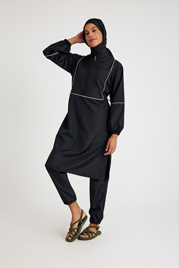 Piped Swimsuit Black