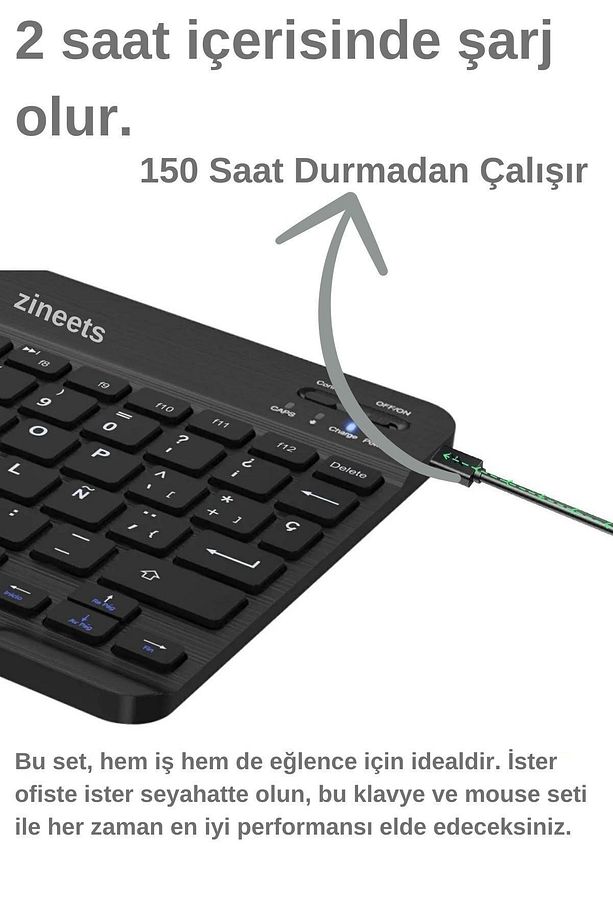 Kablosuz Şarjlı Bluetooth Pembe Klavye Mouse Seti Ultra Slim Tablet Telefon Windows Uyumlu - 5
