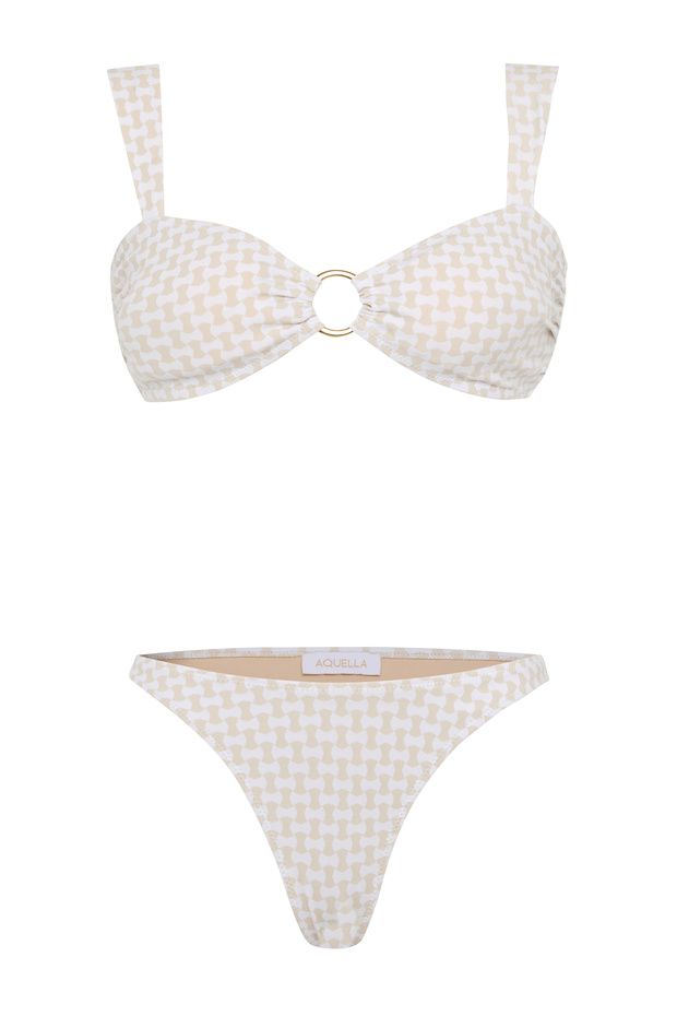 بكيني بدون حمالات منقوشة بحزام عريض بإبزيم - 1