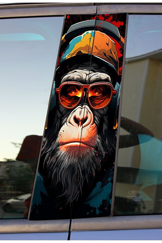 Crazy Monkey Printed Car Door Post Covering Foil Sticker Set of 2 (Right & Left)