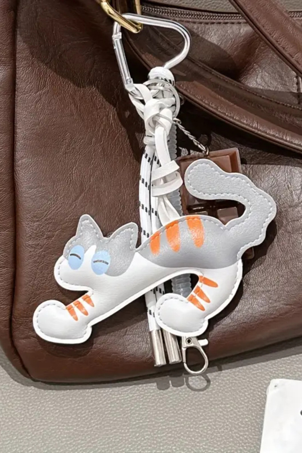 Cat Gray Bag Charm and Bag Accessory Keychain (Bag Not Included)