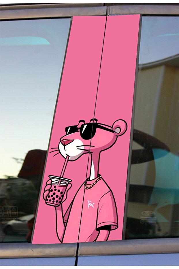 Pink Panther Printed Car Door Pole Cover Foil Sticker Set of 2 (Right & Left)