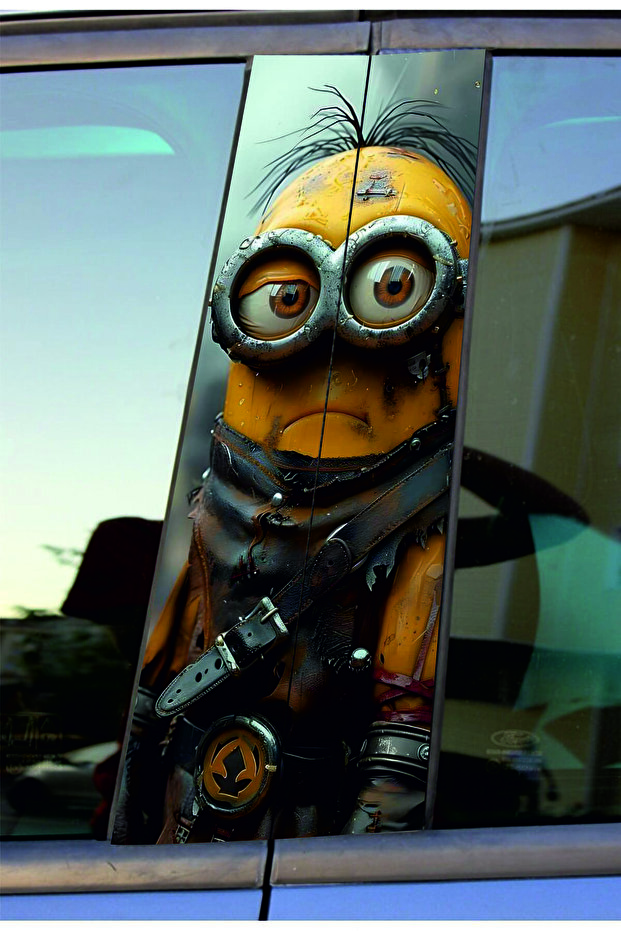 ملصق رقائق على شكل عمود باب السيارة مطبوع عليه Minions، عبوة من قطعتين (يمين ويسار)