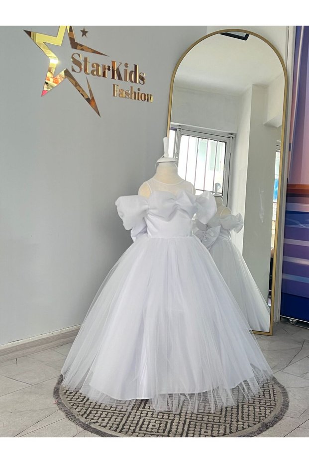 Girls' White Princess Dress - Puffy, Sleeveless, Satin Fabric, for Special Occasions
