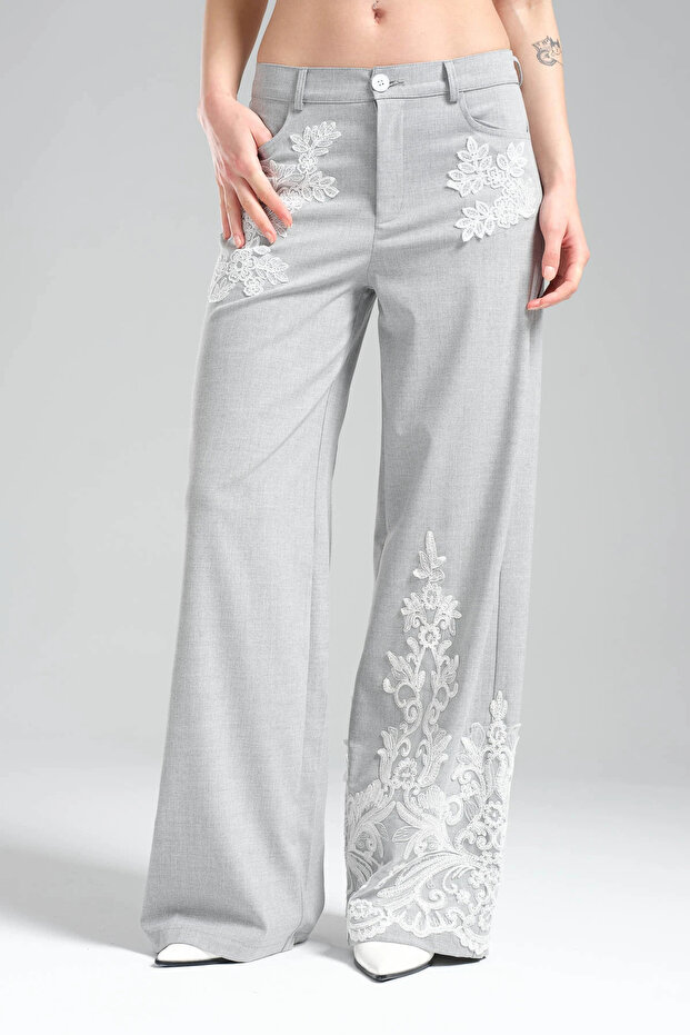 Women's Lace Appliqued Design Palazzo Pants