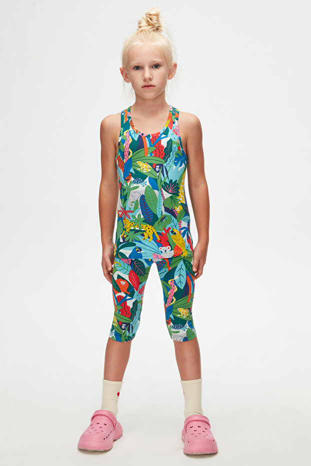 Tropical Zoo Girl's Patterned Sleeveless T-Shirt