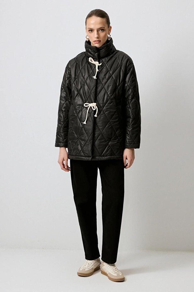 Oversize Kapitone Mont Siyah - 1