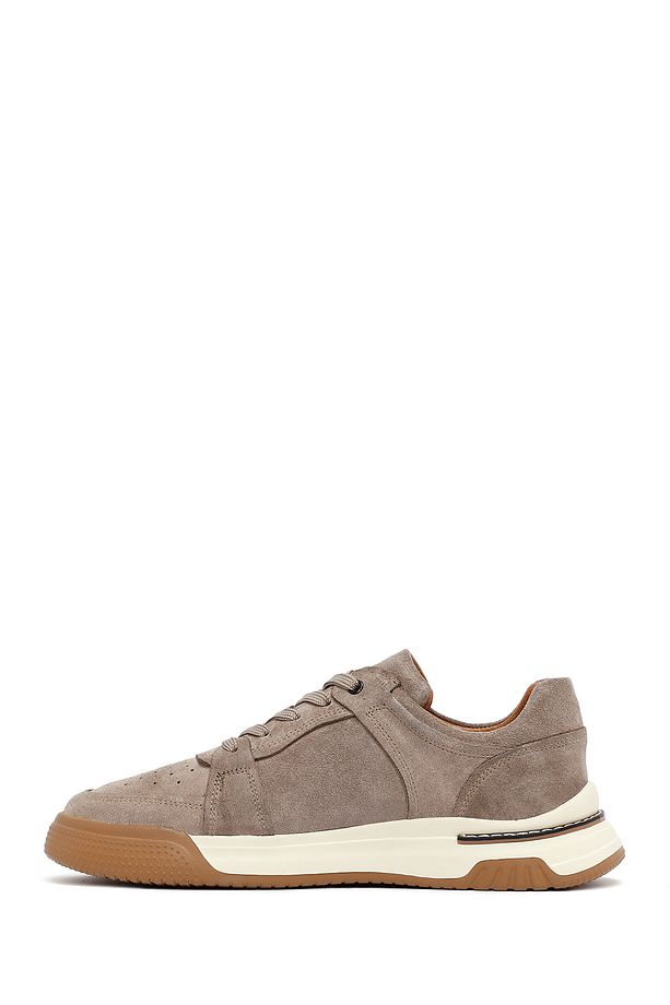 Erkek Bej Bağcıklı Süet Deri Sneaker 25SFD641710 - 2