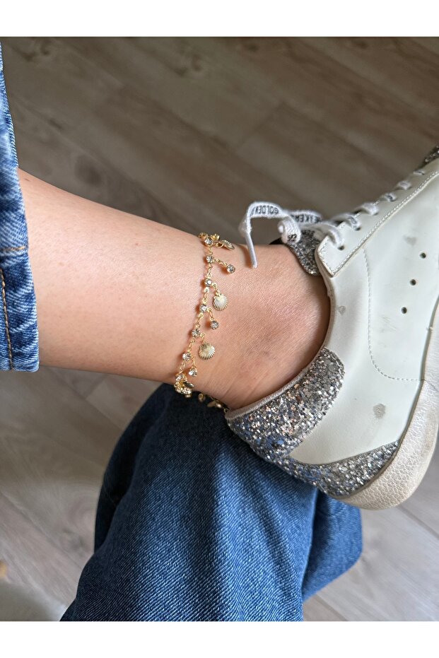 Gold Stone Mussel Anklet
