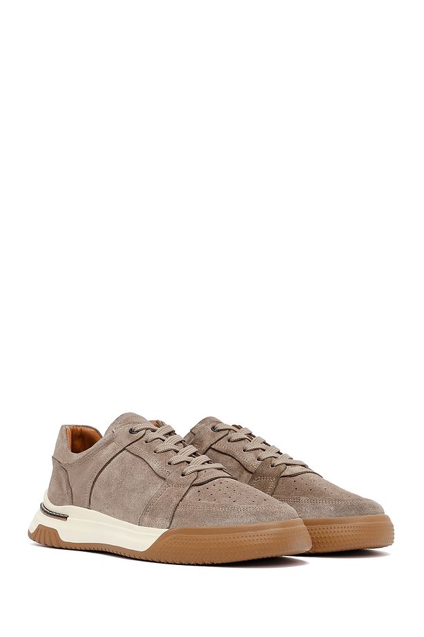 Erkek Bej Bağcıklı Süet Deri Sneaker 25SFD641710 - 3