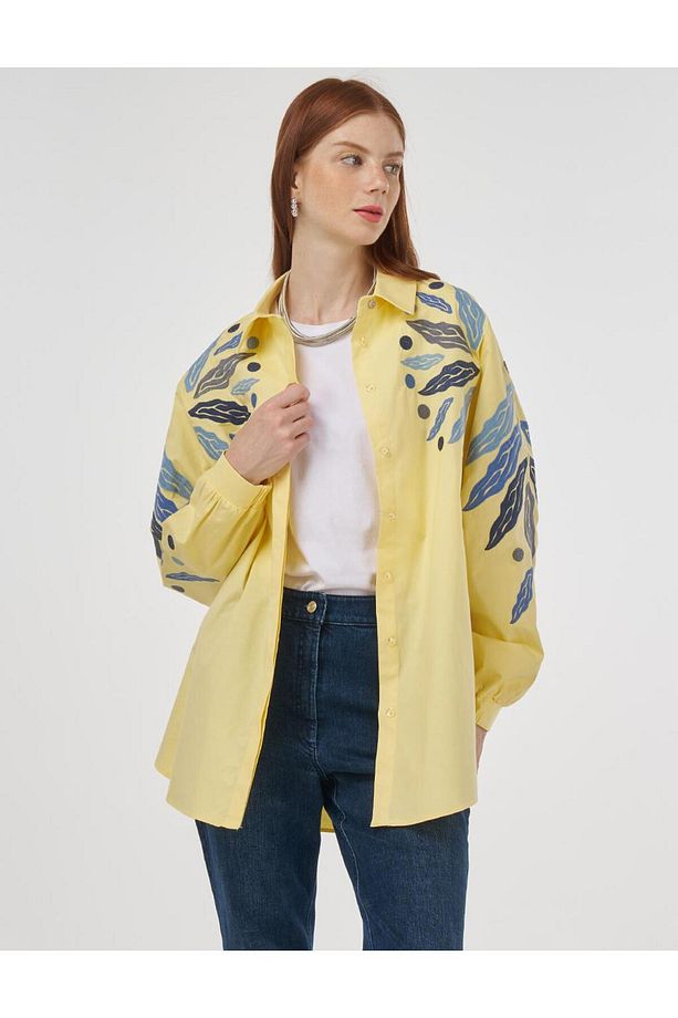Nakış İşlemeli Pamuklu Tunik Limoni - 1