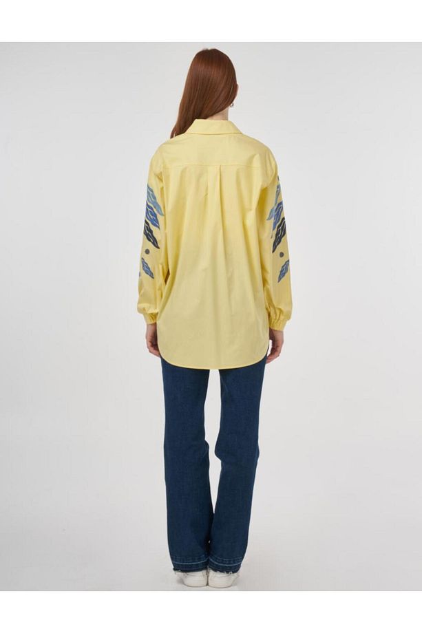 Nakış İşlemeli Pamuklu Tunik Limoni - 5