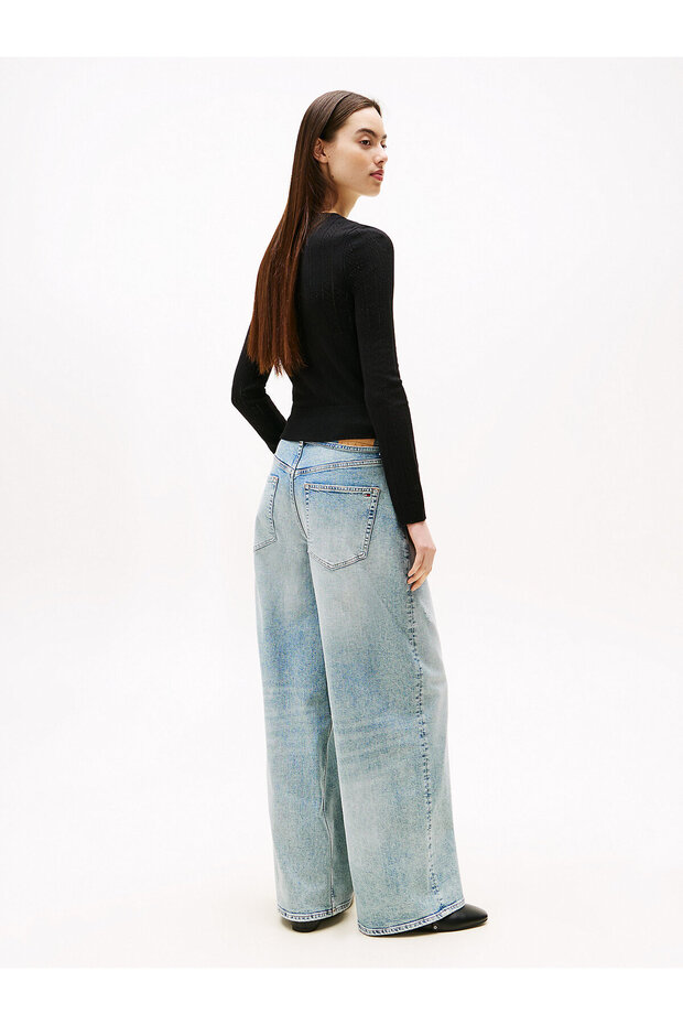 Szybki kardigan z okrągłym dekoltem i wzorem pointelle - 3