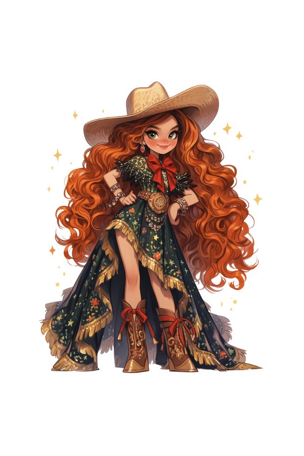Cowgirl in Dark Green Dress with Red Bow Wall Sticker