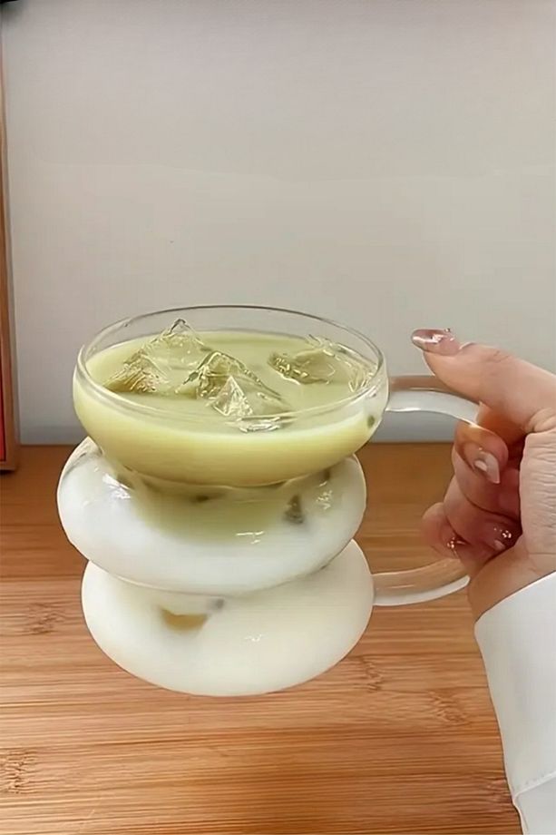 2 Li Pipetli Kulplu Kahve Bardağı | Meşrubat Bardağı | Soğuk Kahve Bardağı | Şerit Yamuk Bardak - 2