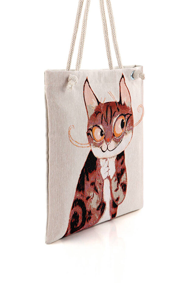 حقيبة كتف منسوجة بنمط القطة - 2