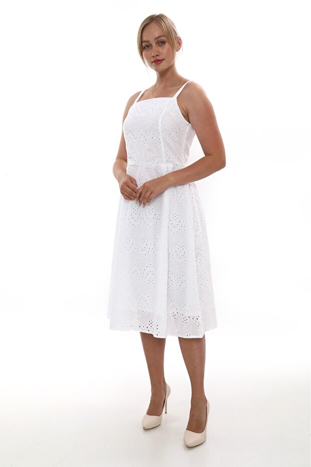 Askılı Ip Detaylı Astarlı % Pamuk Vual Elbise 437 - 1