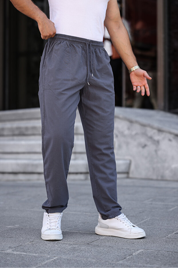 Men's Relaxed Fit Summer Linen Blend Smoked Men's Trousers