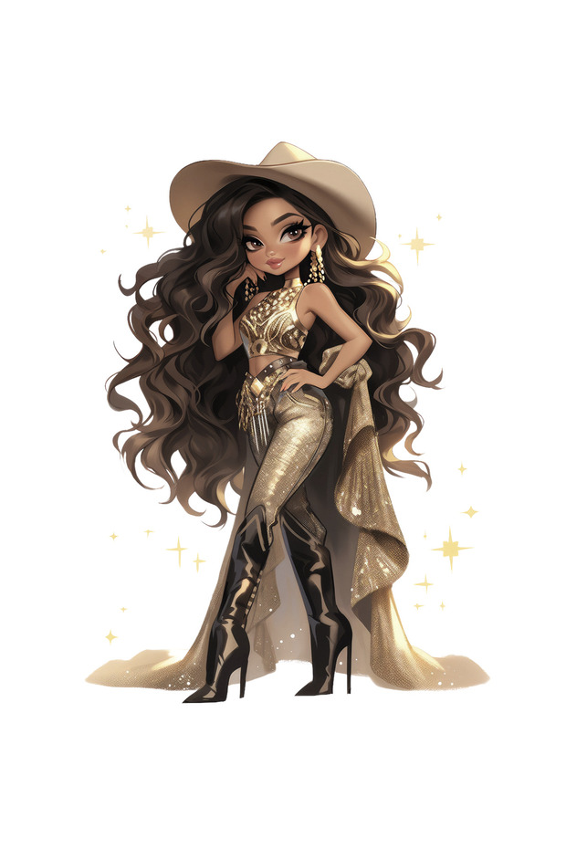 Cowgirl Wall Sticker with Shiny Gold Pants and Hat