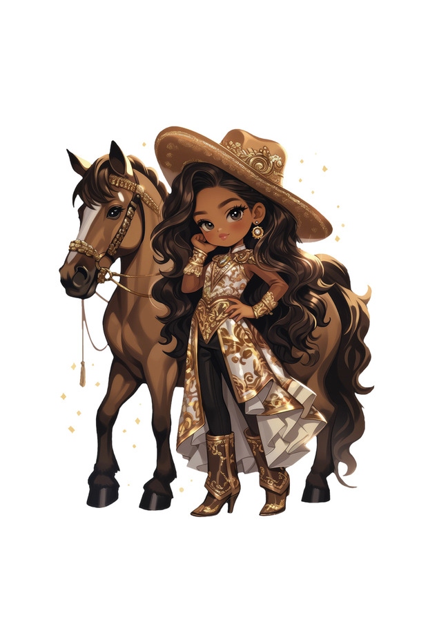 Cowgirl with Long White and Gold Jacket Wall Sticker