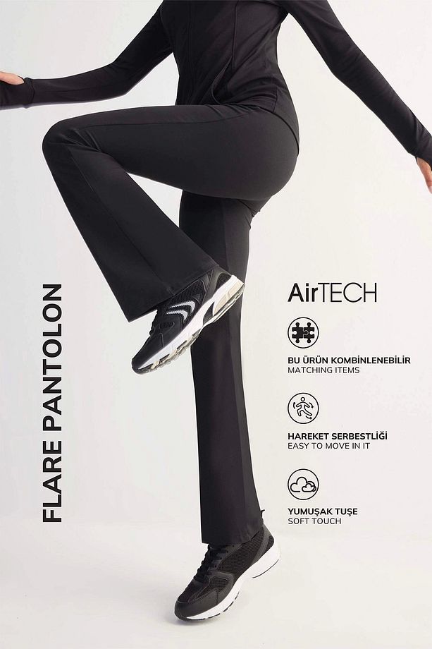 C9192 Siyah DeFactoFit Flare Fit Sporcu İnce Eşofman Altı Beli Saran İspanyol Paça Standart - 1