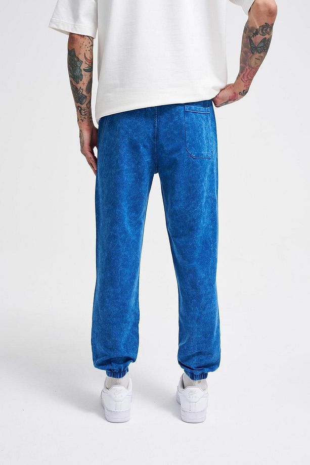 Erkek Luxury Basic Yıkamalı Jogger Eşofman Altı Indıgo Spotted - 5