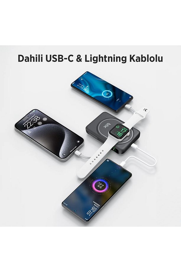 Tpb16 10.000 Mah Oled Ekranlı Manyetik Kablosuz Powerbank 20w Pd Hızlı Şarj Ve 15w Magsafe Siyah - 7
