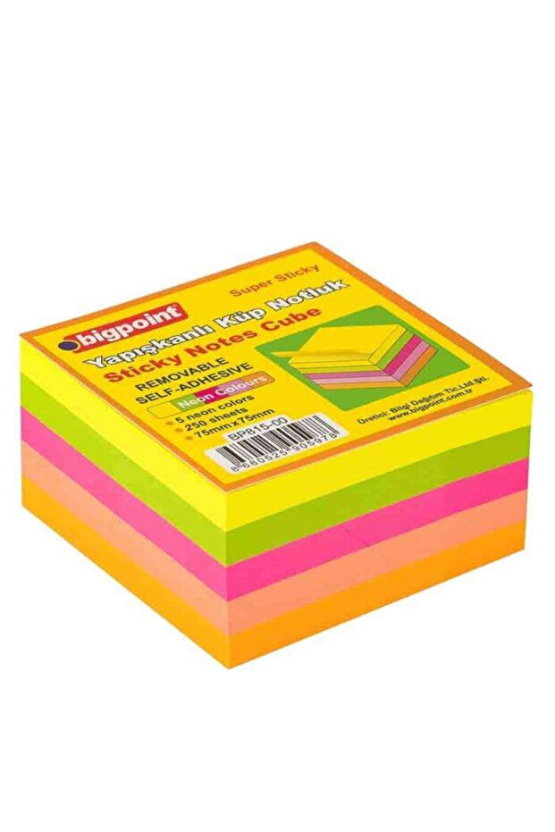 Bp Adhesive Cube Notepad 75X75 5 Neon Colors 250 Sheets