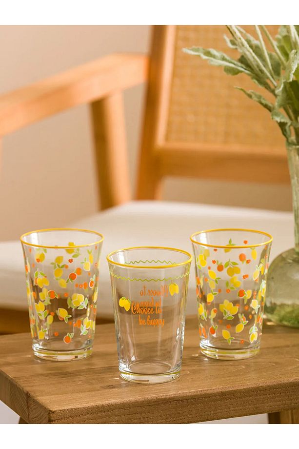 LCW HOME Karışık Baskılı Cam Su Bardağı Seti 3'lü 350 ml - 2