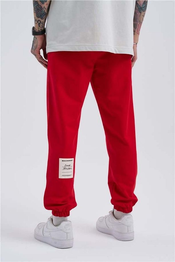 Oversize Basic Bel Paça Lastikli 3 Cepli Jogger Eşofman Altı RED - 4