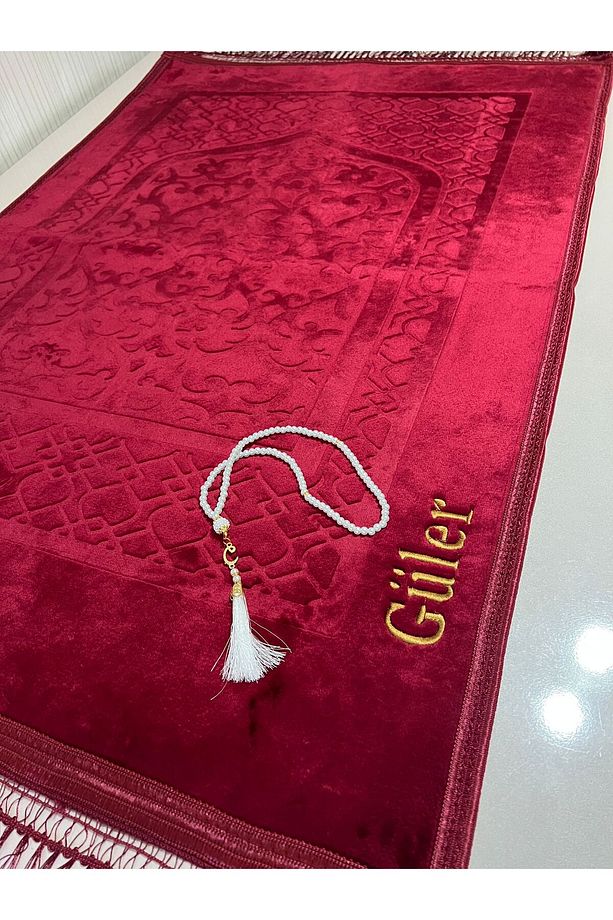 isme özel nakış işlemeli peluş seccade kişiye özel hazırlanır 120x80 cm kaymaz taban ve yumuşacık - 1