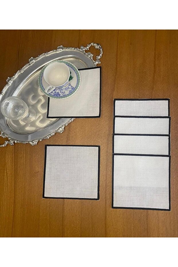 6 Pieces of Linen Suitable for Processing Single Wrap Embroidered Coffee Side Cocktail Napkin & Coaster.