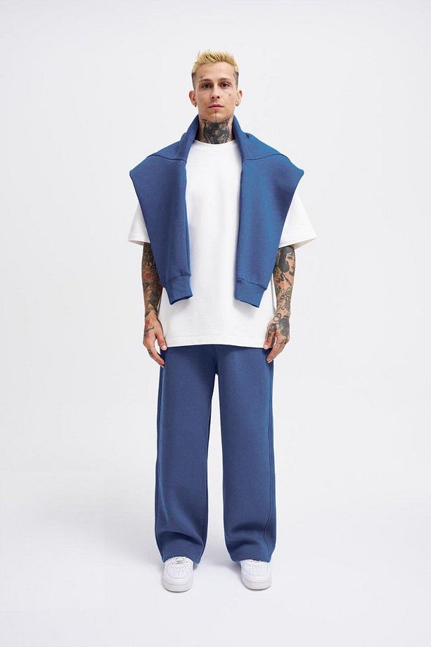 Erkek Oversize Baggy Sabah Mavi Eşofman Altı - 5