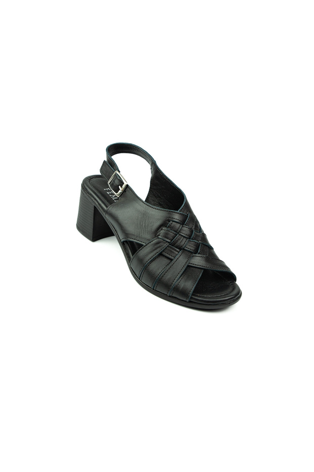1538 Charmia Black Leather Women's Sandals with Father
