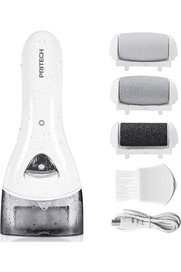 Electric Callus Remover Rechargeable Foot File with 3 Roller Heads (White)