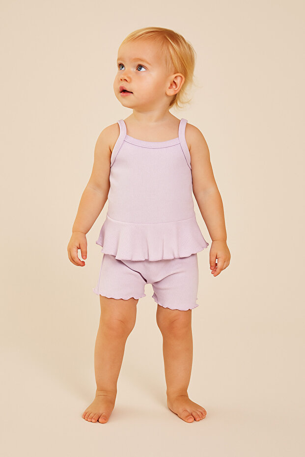 Baby Girl Rope Strap Ruffle Blouse Shorts 2-Piece Set
