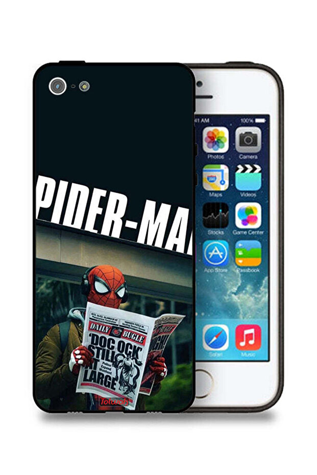 جراب حماية لجهاز Apple iPhone 5/5s/SE بتصميم سبايدرمان يقرأ جريدة
