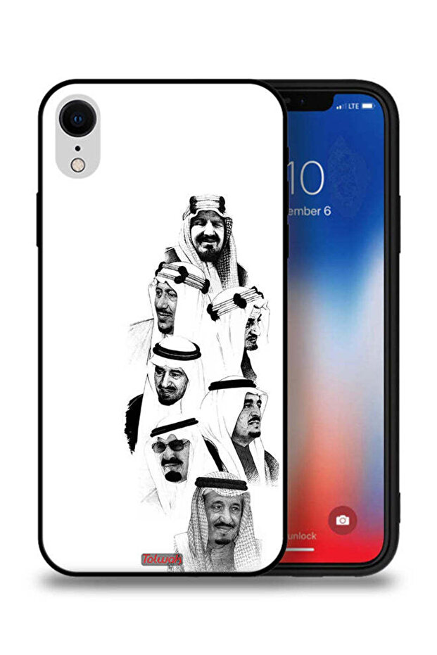 غطاء حماية لجهاز آيفون XR من آبل، رسم ملوك السعودية، أبيض وأسود