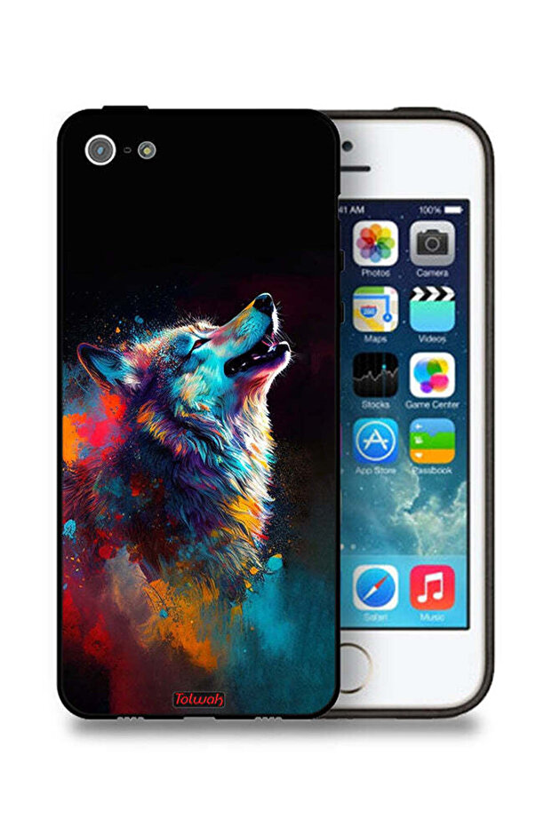غطاء حماية لجهاز Apple iPhone 5/5s/SE بتصميم ذئب ملون