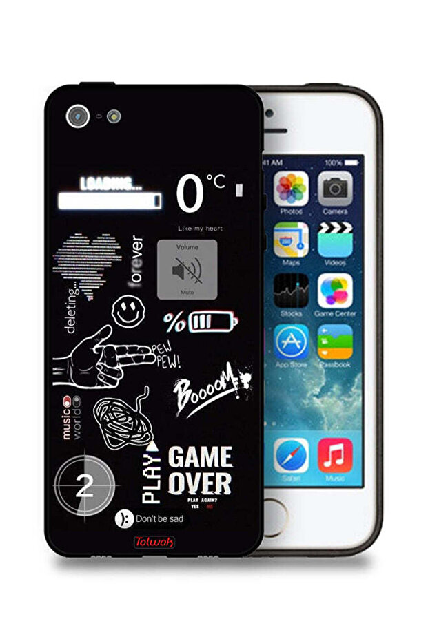 جراب حماية لجهاز Apple iPhone 5/5s/SE مطبوع عليه Game Over Pew Pew