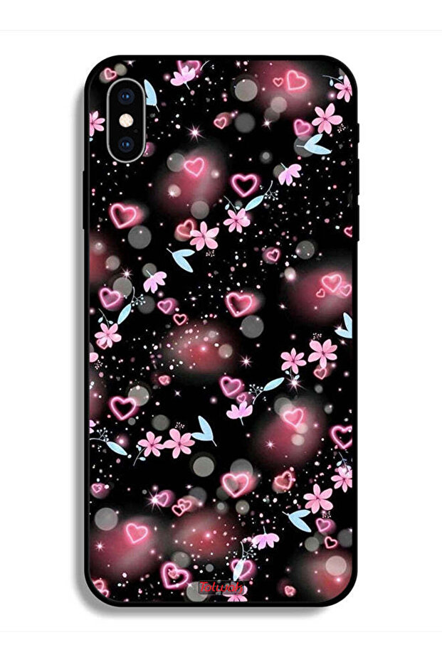 جراب حماية لهاتف Apple iPhone X برسومات قلوب وأزهار صغيرة